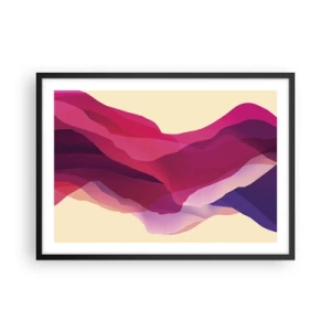 Poster in cornice nera - Onde astratte nei toni del viola e del rosa su uno sfondo chiaro - 70x50cm - Onde di porpora - Decorazione murale moderna per soggiorno e camera da letto ARTTOR