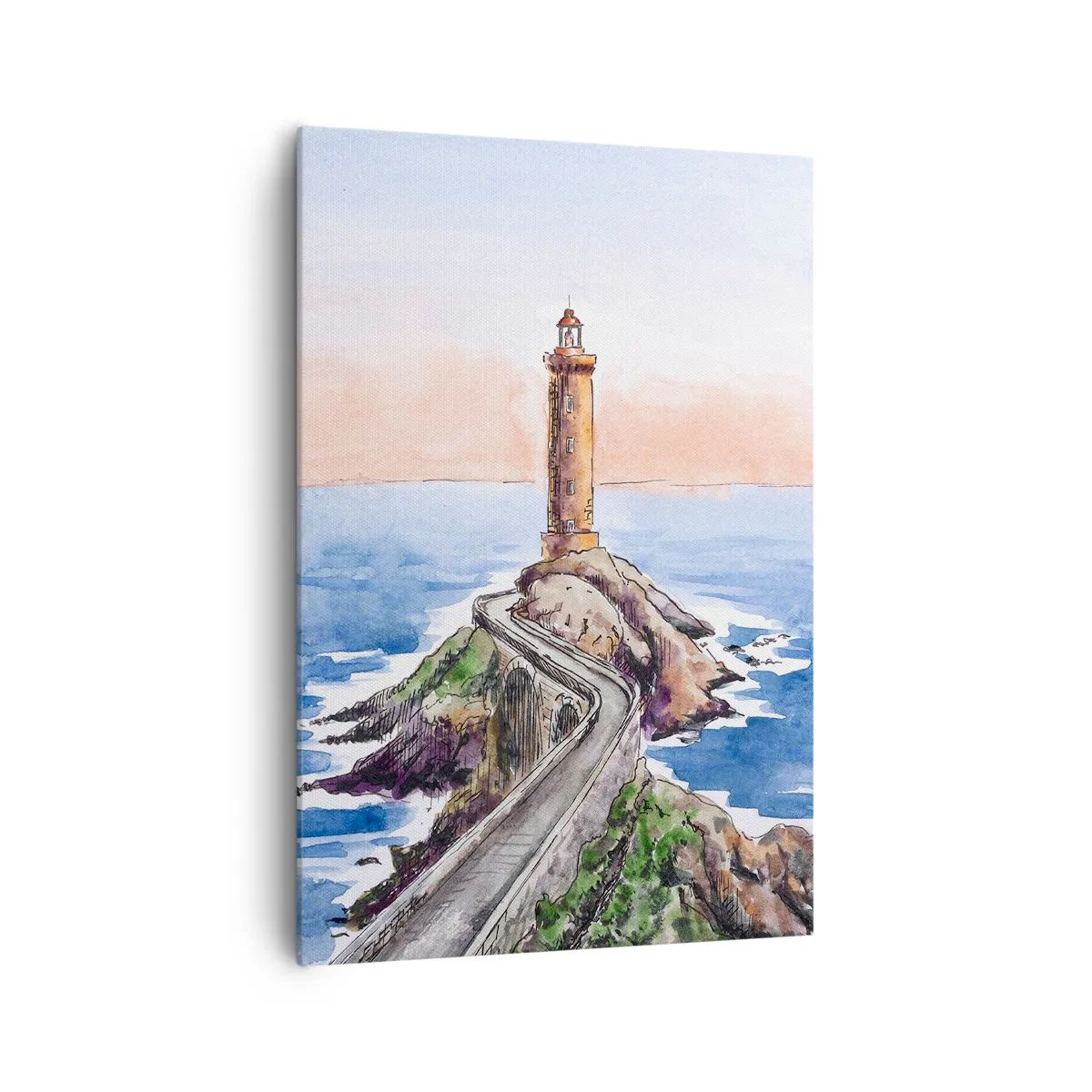 Quadro su tela - Stampe su Tela - Un faro su una costa rocciosa - 70x100cm - Rivolto verso il mare - Decorazione murale moderna per soggiorno e camera da letto ARTTOR