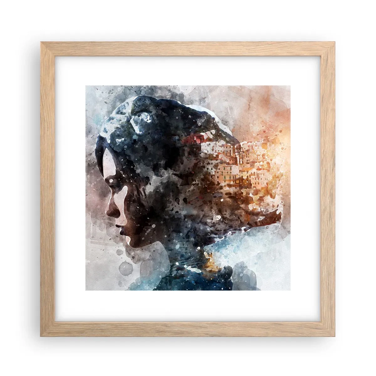 Poster in cornice rovere chiaro - Racconto su una ragazza con città sullo sfondo - 30x30 cm