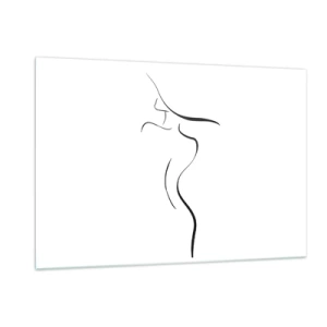 Quadro su vetro - Profilo minimalista di una silhouette femminile in bianco e nero - 120x80cm - Inafferrabile come un'onda - Decorazione murale moderna per soggiorno e camera da letto ARTTOR