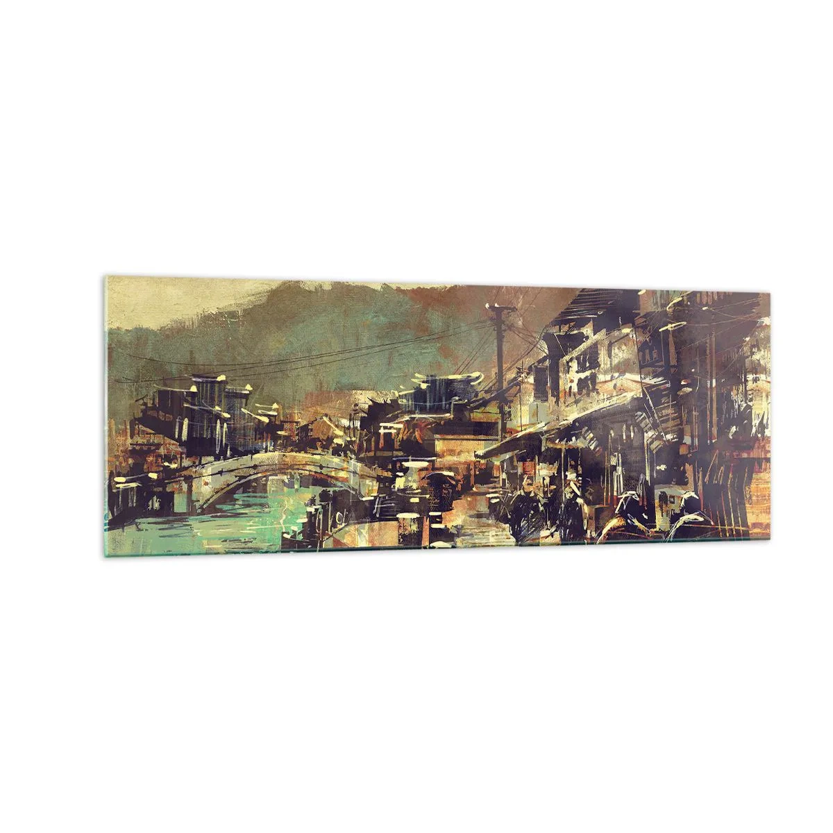 Quadro su vetro - Una città con un ponte e strade dallo stile artistico - 140x50cm - La vita come ricchezza di grigio - Decorazione murale moderna per soggiorno e camera da letto ARTTOR