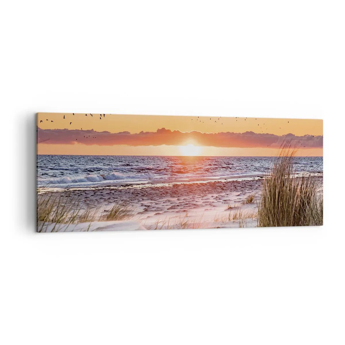 Quadro su tela - Stampe su Tela - Tramonto sul mare con vista sulle dune - 140x50cm - Paesaggio orizzontale - Decorazione murale moderna per soggiorno e camera da letto ARTTOR