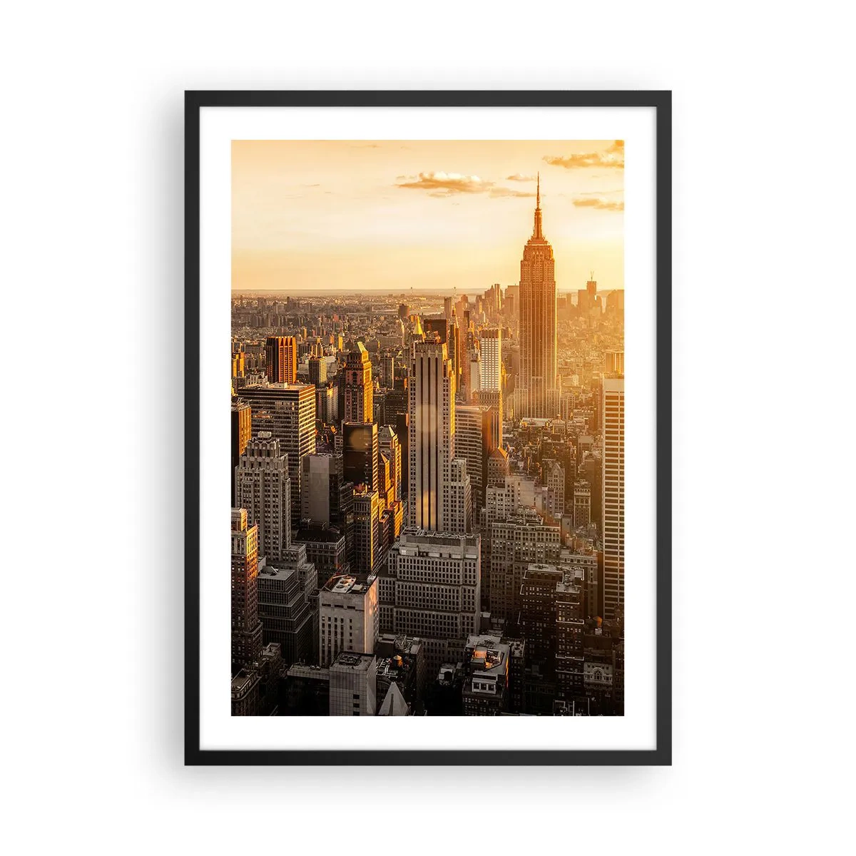 Poster in cornice nera - Skyline di Manhattan al tramonto dall'Empire State Building - 50x70cm - Crescere al sole - Decorazione murale moderna per soggiorno e camera da letto ARTTOR