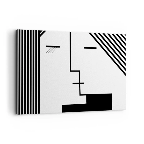 Quadro su tela - Stampe su Tela - Astrazione geometrica di un bacio in bianco e nero - 120x80cm - Semplicemente un bacio - Decorazione murale moderna per soggiorno e camera da letto ARTTOR