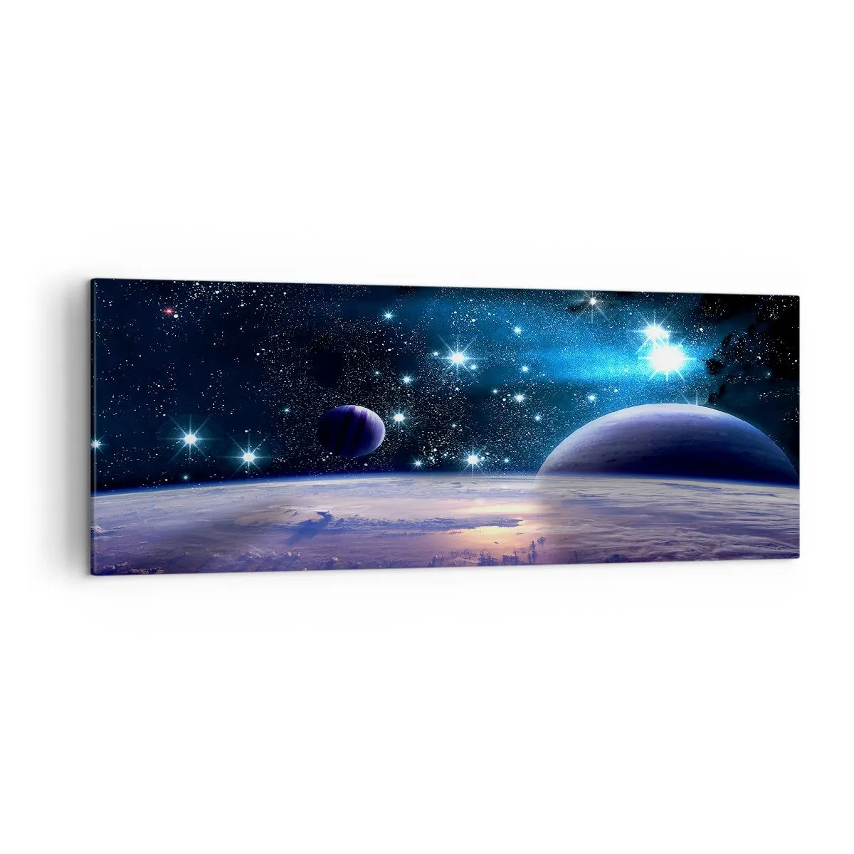 Quadro su tela - Stampe su Tela - Una vista dello spazio con pianeti e stelle - 140x50cm - Sempre da soli? - Decorazione murale moderna per soggiorno e camera da letto ARTTOR
