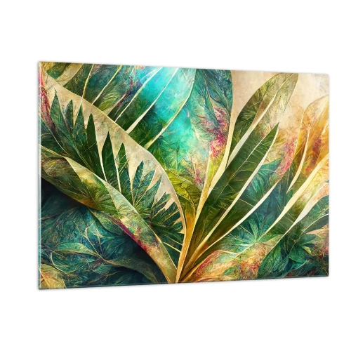 Quadro su vetro - Foglie colorate con un tocco tropicale - 120x80cm - I colori dei tropici - Decorazione murale moderna per soggiorno e camera da letto ARTTOR