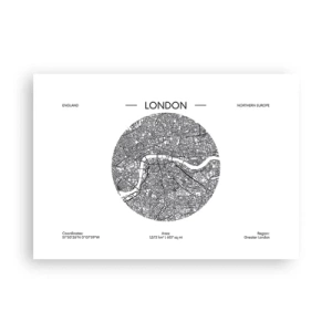 Poster - Una mappa minimalista di Londra in bianco e nero con dettagli precisi. - 100x70cm - Anatomia di Londra - Decorazione murale moderna per soggiorno e camera da letto ARTTOR