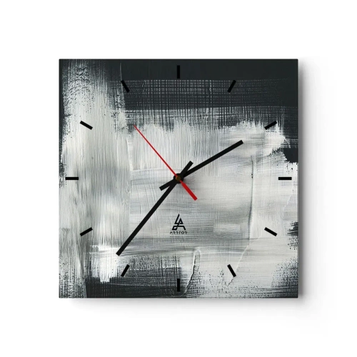 Orologio da parete - Orologio in Vetro - Tratti astratti bianchi su sfondo scuro - 30x30cm - Tessuto in verticale e in orizzontale - Decorazione murale moderna per soggiorno e camera da letto ARTTOR