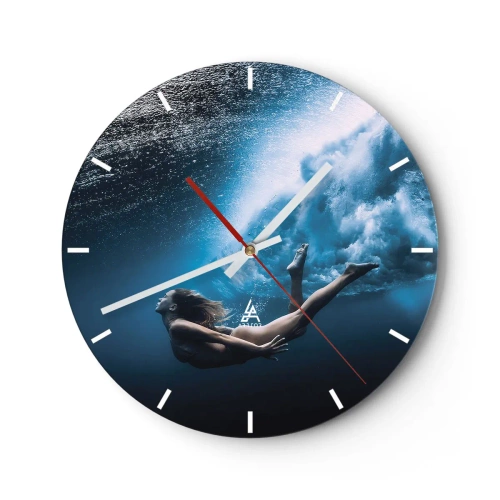 Orologio da parete - Orologio in Vetro - Una donna sott'acqua in una ripresa dinamica - 30x30cm - Moderna sirena - Decorazione murale moderna per soggiorno, cucina e camera da letto ARTTOR