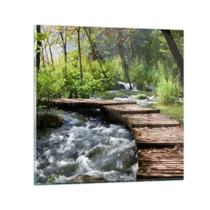 Quadro su vetro - Sulla cascata spumeggiante - 60x60 cm