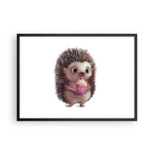 Poster in cornice nera - Un simpatico riccio con un cupcake - 70x50cm - Festa ogni giorno - Decorazione murale moderna per soggiorno e camera da letto ARTTOR
