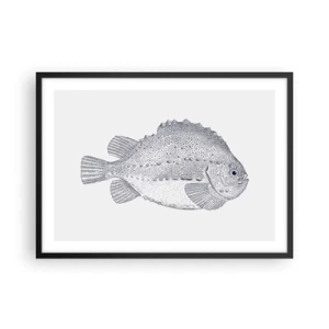 Poster in cornice nera - Disegno in bianco e nero di un pesce su sfondo bianco in stile minimalista - 70x50cm - Nell'album del naturalista - Decorazione murale moderna per soggiorno e camera da letto ARTTOR