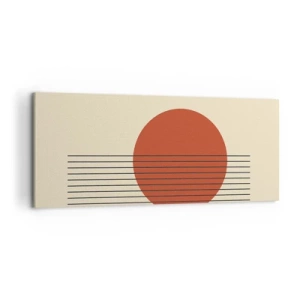 Quadro su tela - Stampe su Tela - Cerchio rosso astratto con linee su sfondo beige. - 120x50cm - Nel cerchio e oltre - Decorazione murale moderna per soggiorno e camera da letto ARTTOR