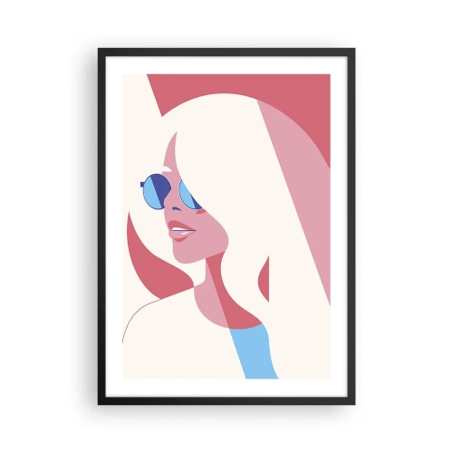 Poster in cornice nera - Ritratto stilizzato di una donna che indossa occhiali da sole - 50x70cm - Era una bionda... - Decorazione murale moderna per soggiorno e camera da letto ARTTOR