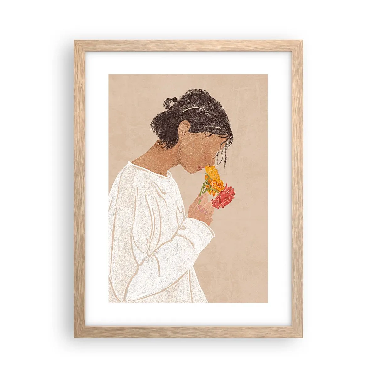 Poster in cornice rovere chiaro - Ragazza con i fiori - 30x40 cm