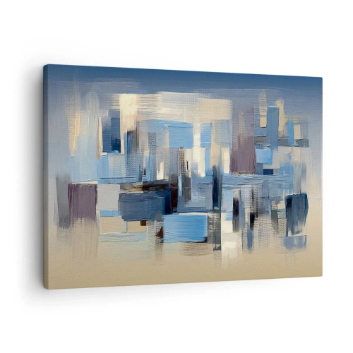 Quadro su tela - Stampe su Tela - Forme geometriche nei toni del blu e del beige - 70x50cm - Struttura blu - Decorazione murale moderna per soggiorno e camera da letto ARTTOR