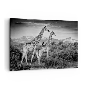 Quadro su tela - Stampe su Tela - Sagome in bianco e nero di due giraffe nella savana - 100x70cm - Alta classe in Africa - Decorazione murale moderna per soggiorno e camera da letto ARTTOR