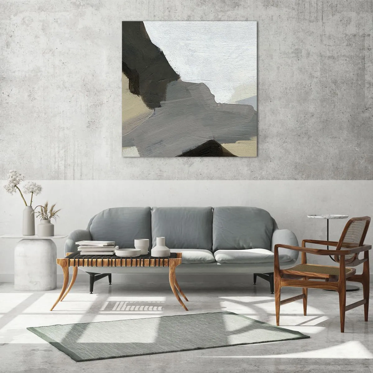 Quadro su vetro - Astrazione: il crocevia del grigio - 60x60 cm