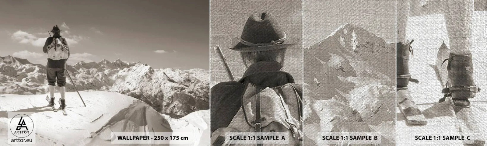 Campione di Fotomurale Premium Canvas - E i monti sono immutabili - Paesaggio, Montagne, Sciatore - 100x30 cm