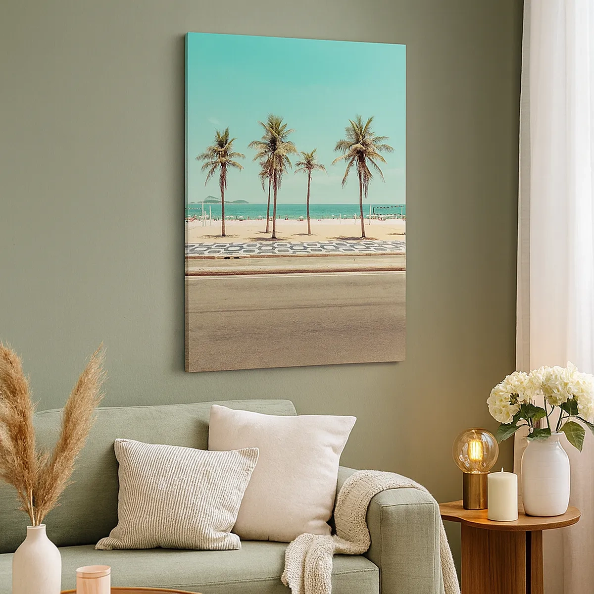 Quadro su tela - Stampe su Tela - Palme sulla spiaggia con vista sul mare e sul cielo azzurro - 50x70cm - A guardia della spiaggia - Decorazione murale moderna per soggiorno e camera da letto ARTTOR