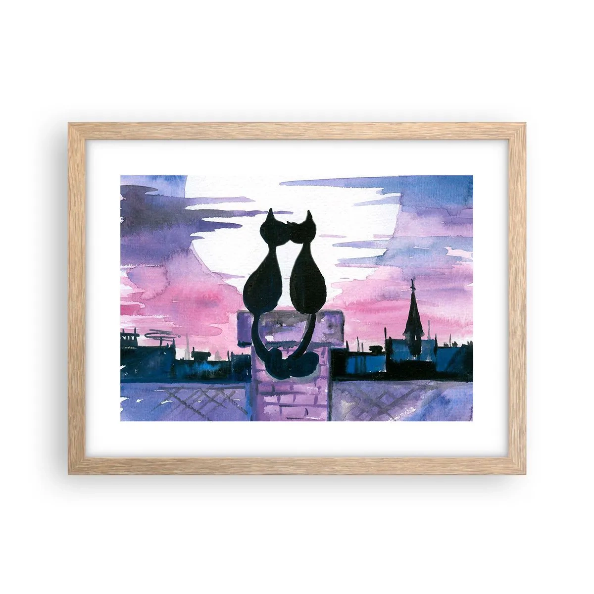 Poster in cornice rovere chiaro - Appuntamento sotto la luna - 40x30 cm