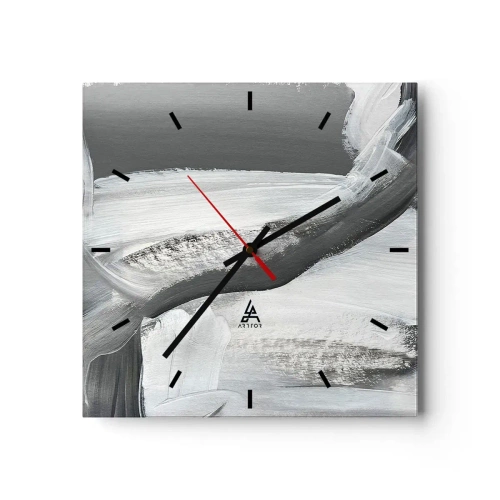 Orologio da parete - Orologio in Vetro - Astrazione grigia e bianca con linee dinamiche - 30x30cm - Movimento deciso - Decorazione murale moderna per soggiorno e camera da letto ARTTOR
