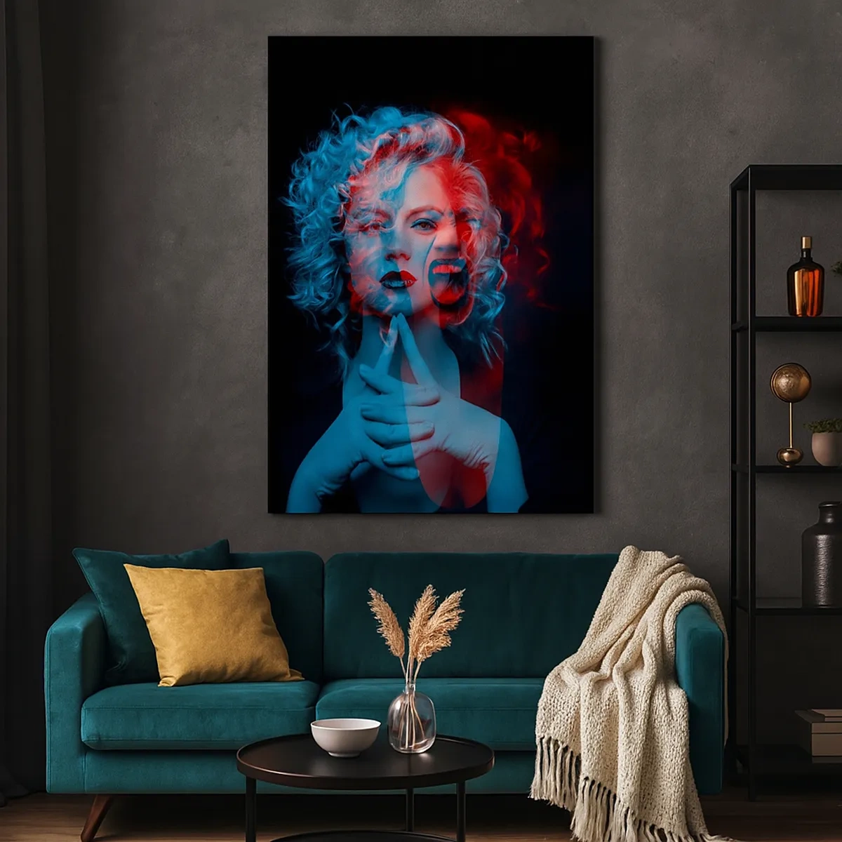 Quadro su tela - Stampe su Tela - Doppio ritratto di donna in rosso e blu - 50x70cm - Alter ego - Decorazione murale moderna per soggiorno e camera da letto ARTTOR