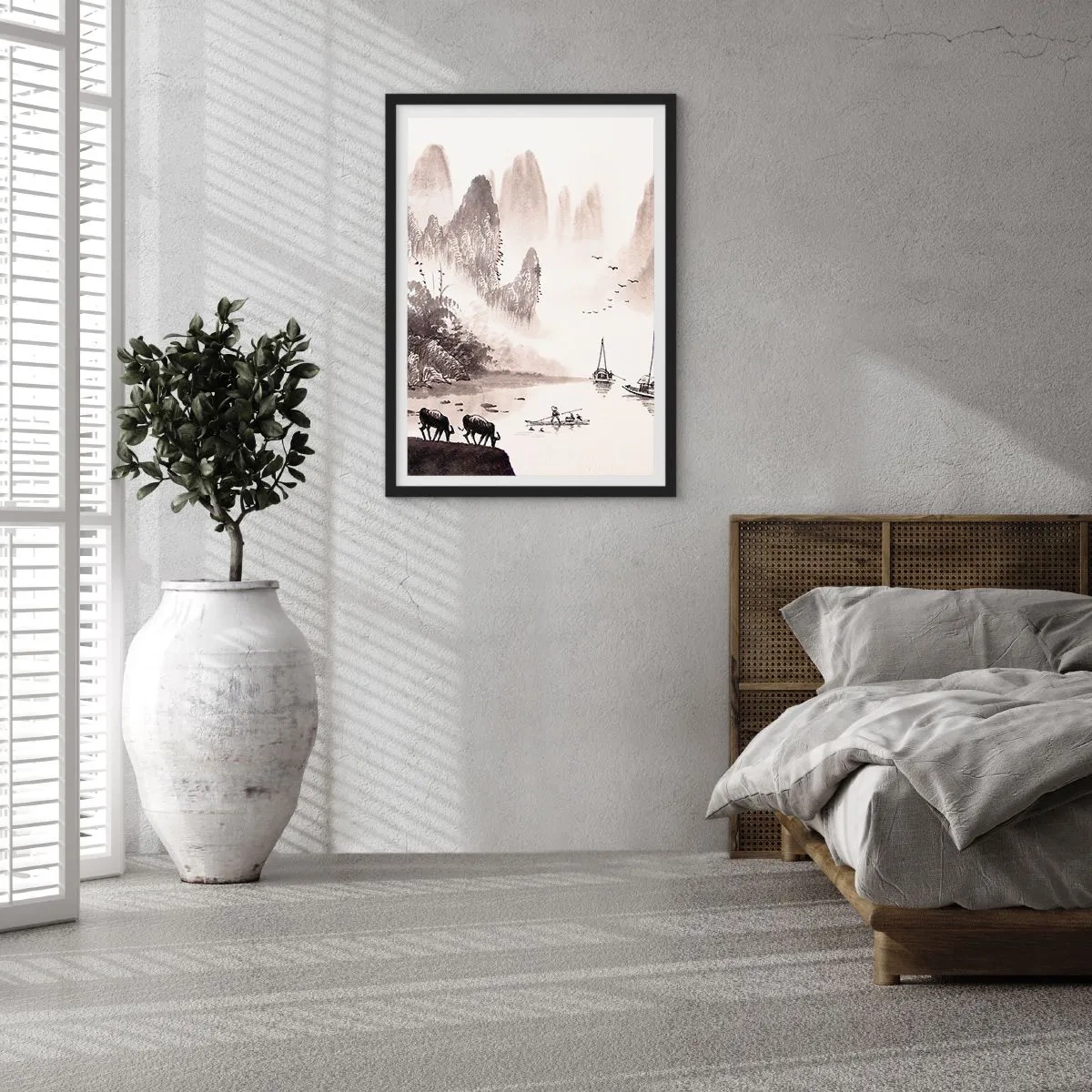 Poster in cornice nera - Paesaggio cinese in stile tradizionale - 50x70cm - L'esotica quotidianità dell'Oriente - Decorazione murale moderna per soggiorno e camera da letto ARTTOR