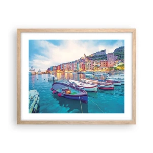 Poster in cornice rovere chiaro - Sera colorata nel porto - 50x40 cm