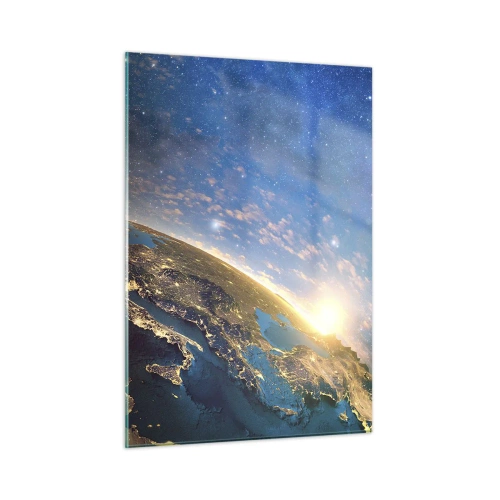 Quadro su vetro - Una vista della Terra dallo spazio con l'alba visibile - 50x70cm - Guardiamoci da lontano - Decorazione murale moderna per soggiorno e camera da letto ARTTOR