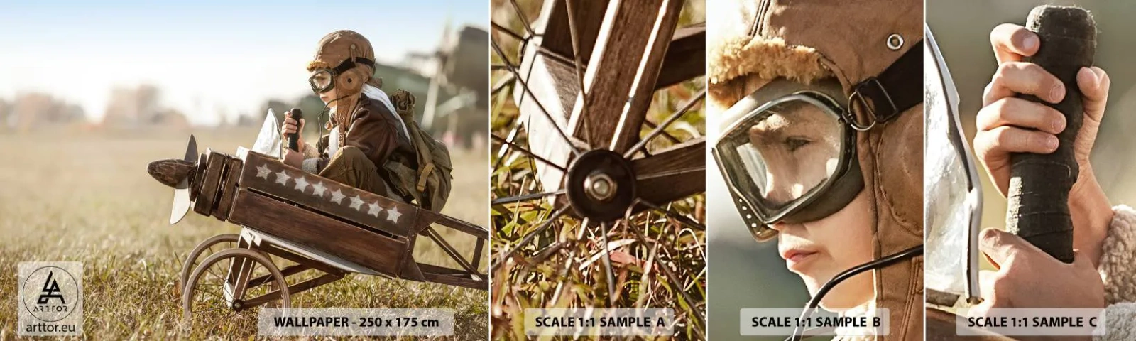 Campione di Fotomurale Adesivo Deluxe Sticker - Decollo verso i sogni - Ragazzo, Aereo, Vintage ▾ - 100x30 cm