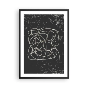 Poster in cornice nera - Linee caotiche su sfondo nero con punti bianchi - 50x70cm - Il caos dei pensieri - Decorazione murale moderna per soggiorno e camera da letto ARTTOR