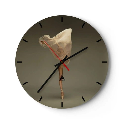 Orologio da parete - Orologio in Vetro - Una ballerina in posa di danza avvolta in un tessuto arioso - 30x30cm - Adesso vola via - Decorazione murale moderna per soggiorno, cucina e camera da letto ARTTOR