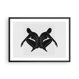 Poster in cornice nera - Sagome nere in posizione simmetrica su sfondo bianco - 70x50cm - Anima comune - Decorazione murale moderna per soggiorno e camera da letto ARTTOR