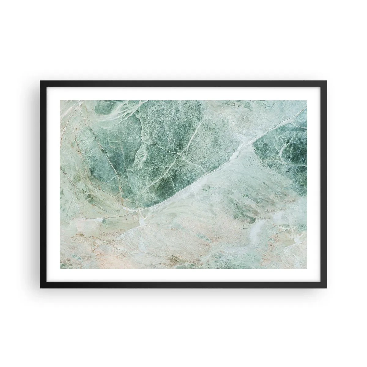 Poster in cornice nera - Marmo verde con delicate venature bianche - 70x50cm - Il freddo nobile della pietra - Decorazione murale moderna per soggiorno e camera da letto ARTTOR