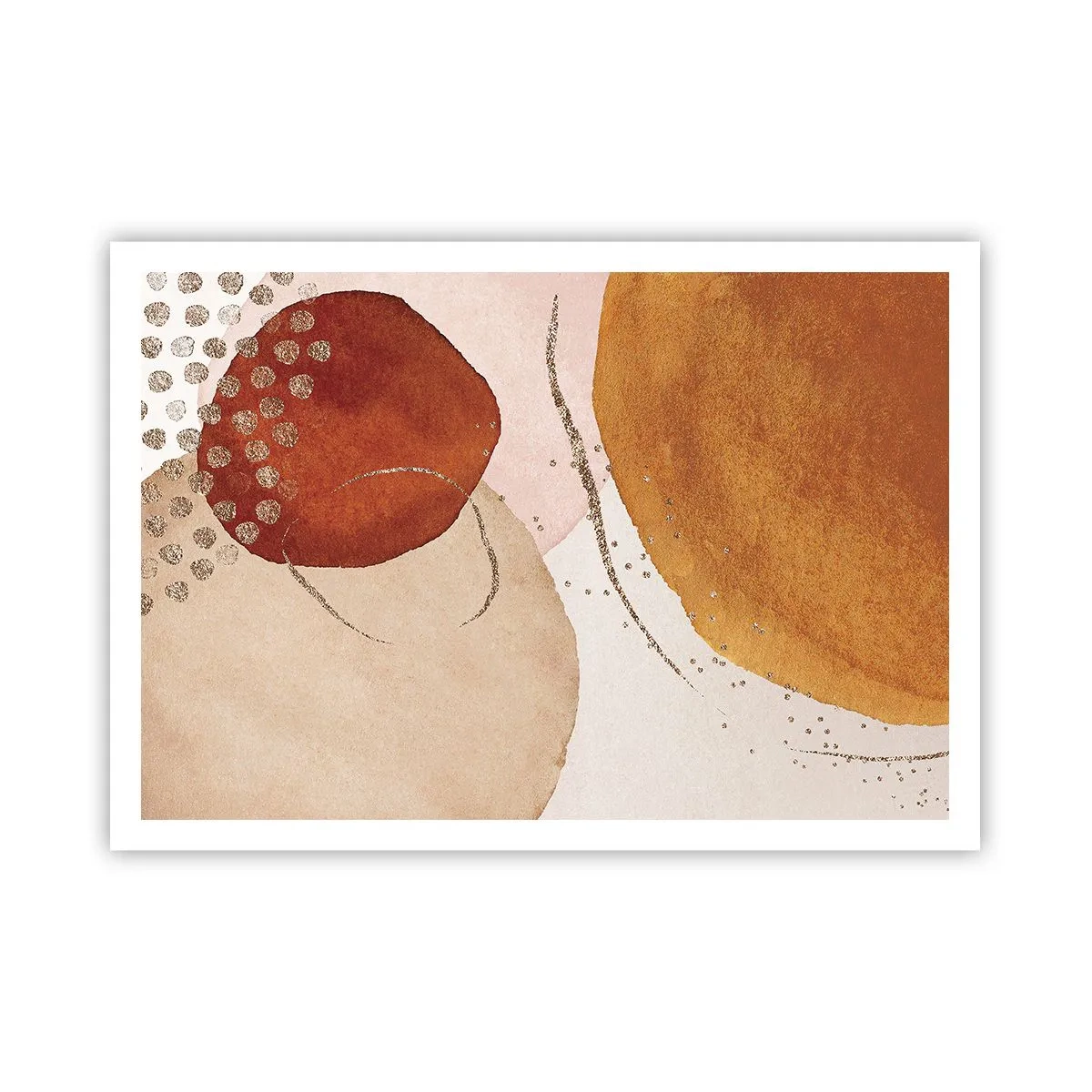 Poster - Forme astratte in calde tonalità di marrone e oro - 100x70cm - Rotondità e movimento - Decorazione murale moderna per soggiorno e camera da letto ARTTOR