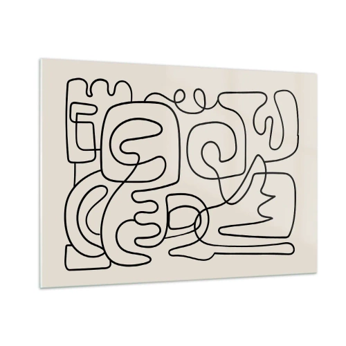 Quadro su vetro - Linee astratte nere formano un motivo complesso sul beige - 100x70cm - Segui il percorso - Decorazione murale moderna per soggiorno e camera da letto ARTTOR