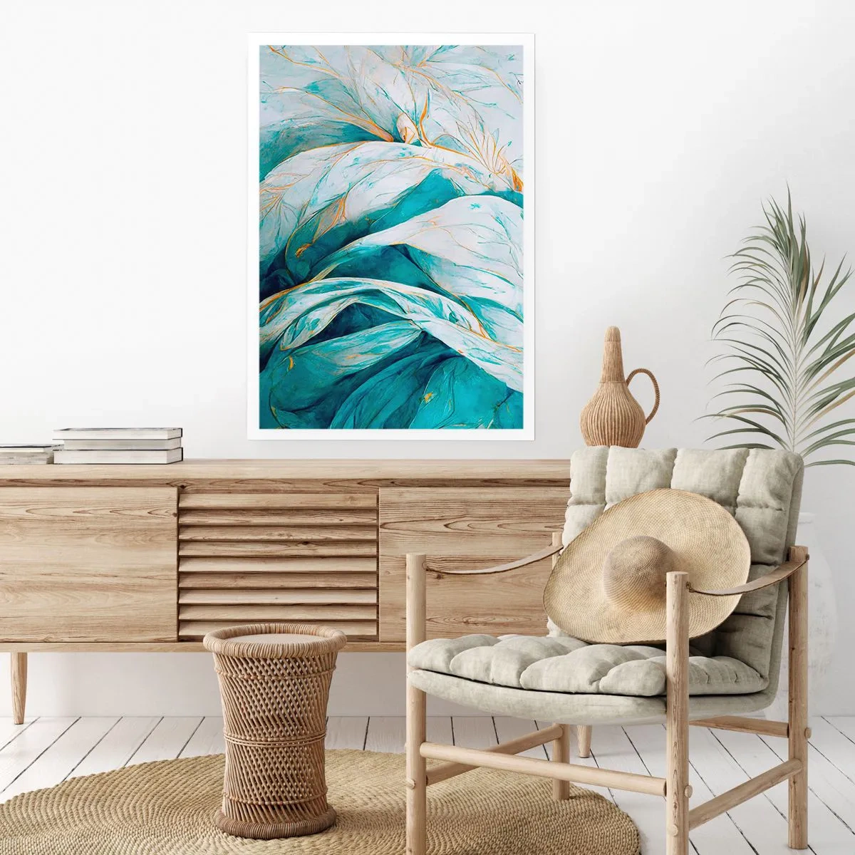 Poster - Astrazione blu con motivi d'oro - 70x100 cm