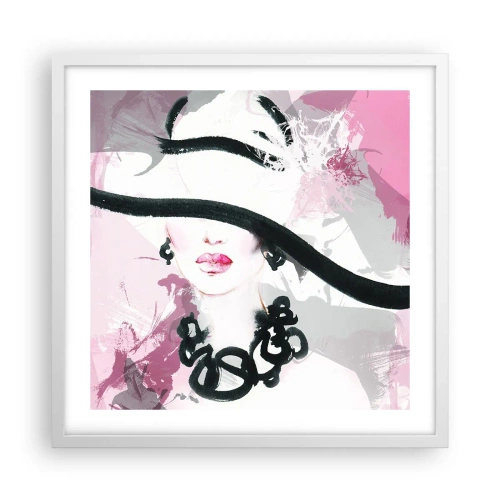 Poster in cornice bianca - Ritratto di donna in nero e rosa - 50x50 cm