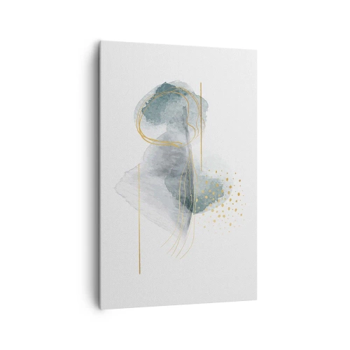 Quadro su tela - Stampe su Tela - Una composizione astratta nei toni del turchese e dell'oro. - 80x120cm - Sui legami del grigio e dell'oro - Decorazione murale moderna per soggiorno e camera da letto ARTTOR