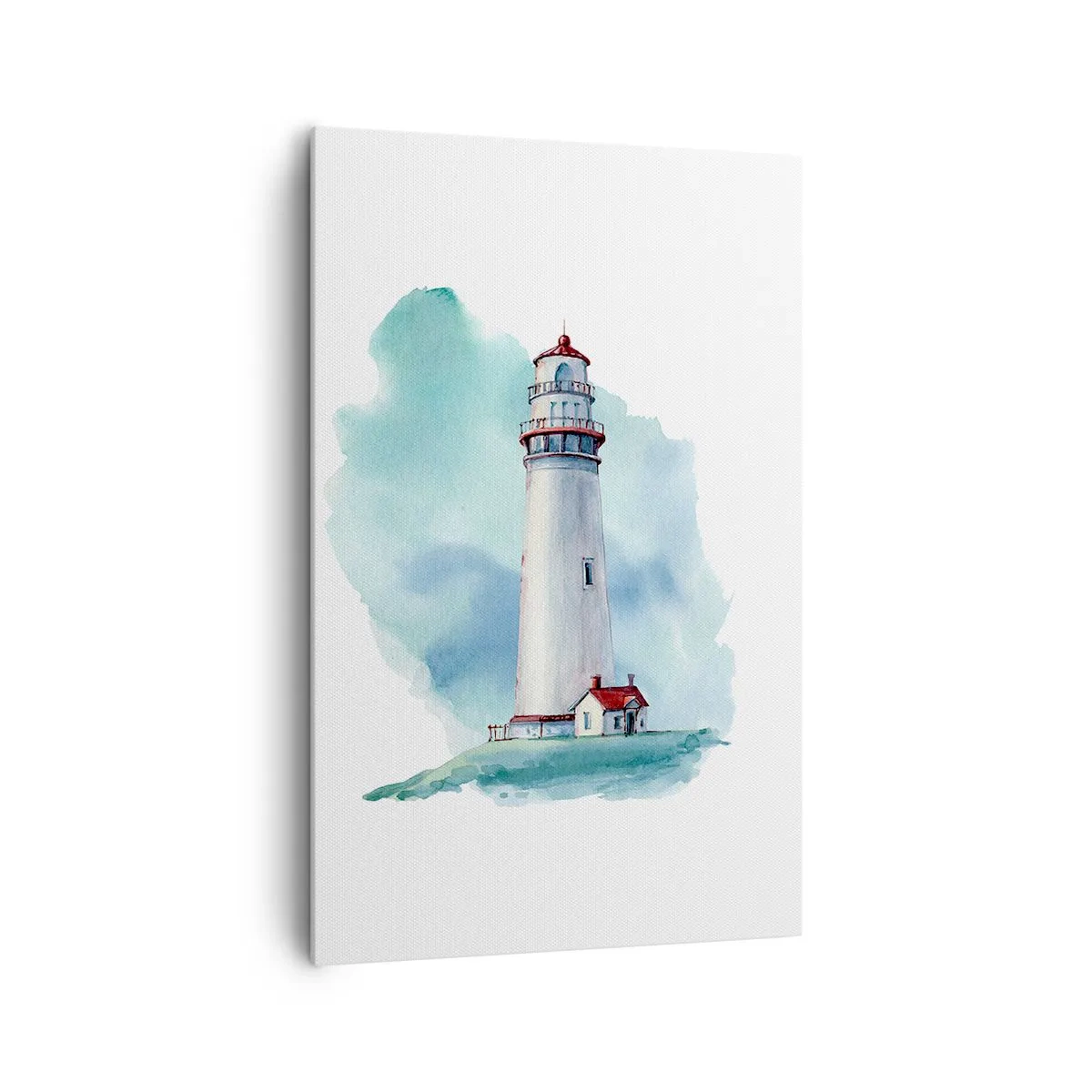 Quadro su tela - Stampe su Tela - Un faro su uno sfondo blu acquerello - 80x120cm - Il mite amico del blu - Decorazione murale moderna per soggiorno e camera da letto ARTTOR