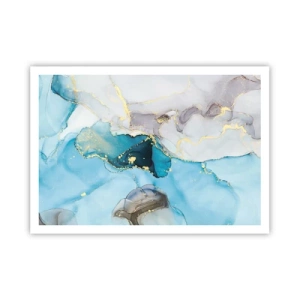 Poster - Astrazione nei toni del blu e dell'oro con linee sottili - 100x70cm - Studio di incontro tra grigio e turchese - Decorazione murale moderna per soggiorno e camera da letto ARTTOR