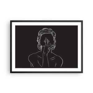 Poster in cornice nera - Silhouette minimalista di una donna su sfondo nero - 70x50cm - Il bello emerge nel silenzio - Decorazione murale moderna per soggiorno e camera da letto ARTTOR