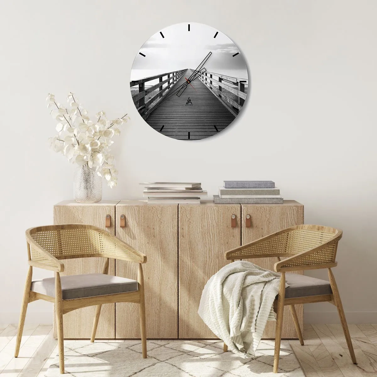 Orologio da parete - Orologio in Vetro - Un ponte di legno che conduce verso l'orizzonte - 30x30cm - Sempre più lontano - Decorazione murale moderna per soggiorno, cucina e camera da letto ARTTOR