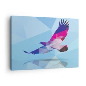 Quadro su tela - Stampe su Tela - Silhouette geometrica di un'aquila in volo su sfondo blu - 70x50cm - L'aquila nel cristallo lilla - Decorazione murale moderna per soggiorno e camera da letto ARTTOR