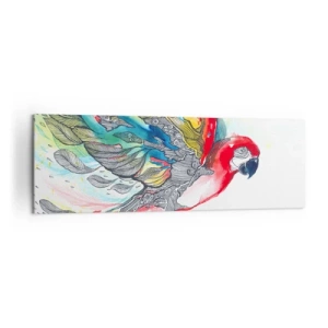 Quadro su tela - Stampe su Tela - Un pappagallo colorato in volo con motivi astratti sulle ali. - 160x50cm - Vivi a colori - Decorazione murale moderna per soggiorno e camera da letto ARTTOR