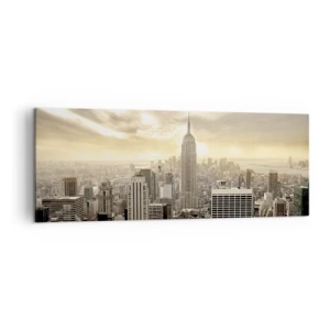 Quadro su tela - Stampe su Tela - Panorama della città con vista sull'Empire State Building - 140x50cm - New York in grigio - Decorazione murale moderna per soggiorno e camera da letto ARTTOR