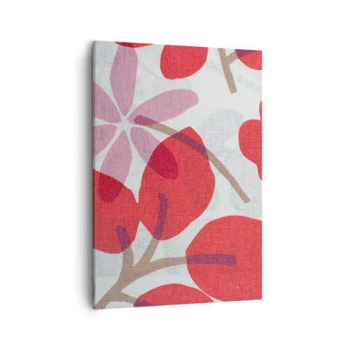 Quadro su tela - Stampe su Tela - Fiori e foglie nelle tonalità del rosso e del rosa - 50x70cm - Composizione di fiori in rosa - Decorazione murale moderna per soggiorno e camera da letto ARTTOR