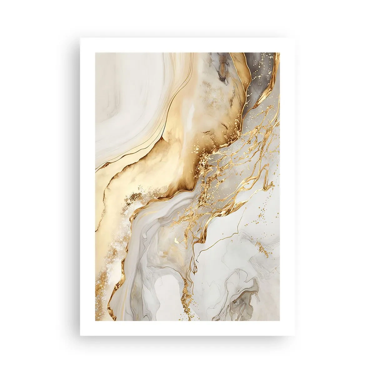 Poster - Composizione astratta in marmo bianco e oro - 50x70cm - Astrazione: bellezza e bontà - Decorazione murale moderna per soggiorno e camera da letto ARTTOR