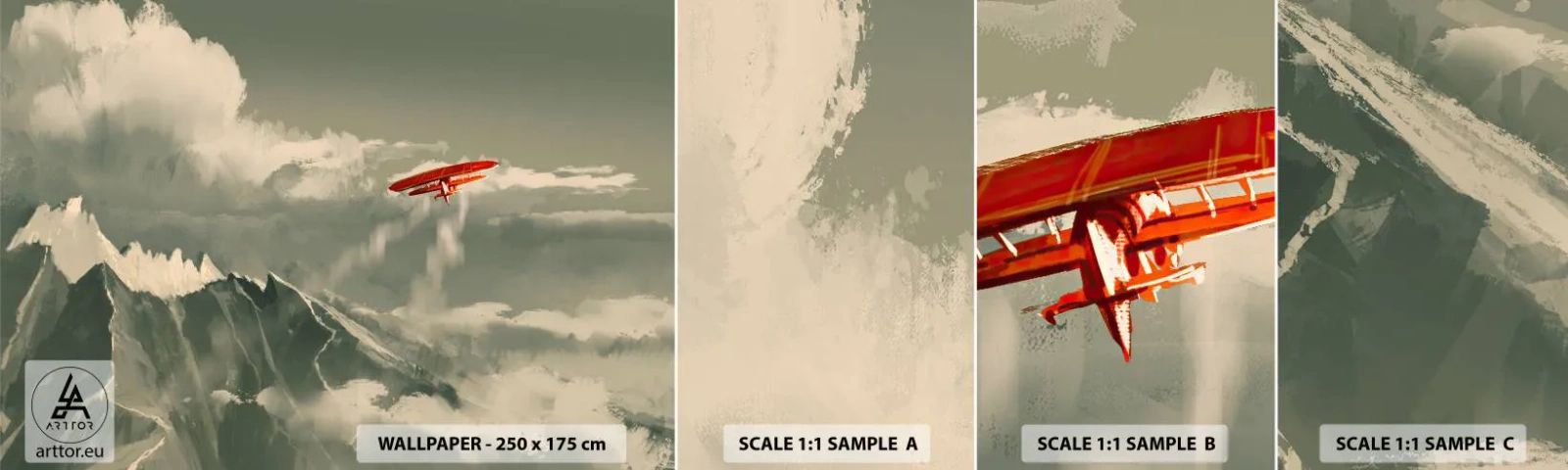 Campione Di Fotomurale Standard Eco - Pioniere senza paura - Astrazione, Aereo, Paesaggio montano - 100x30 cm